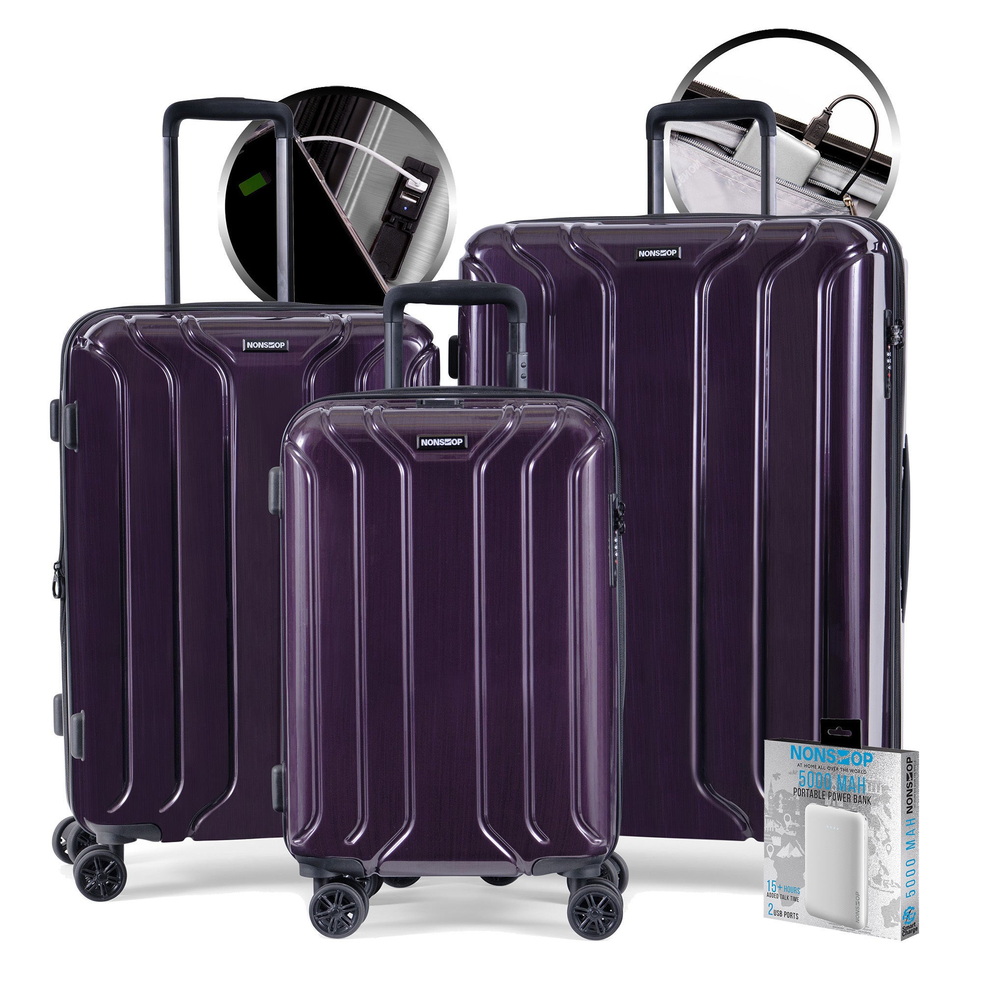 NONSTOP New York Elite Luggage Expandable Lightweight Spinner Wheels hard side shell Travel Suitcase Set, TSA Lock, Double USB Port, 3 packing cubes