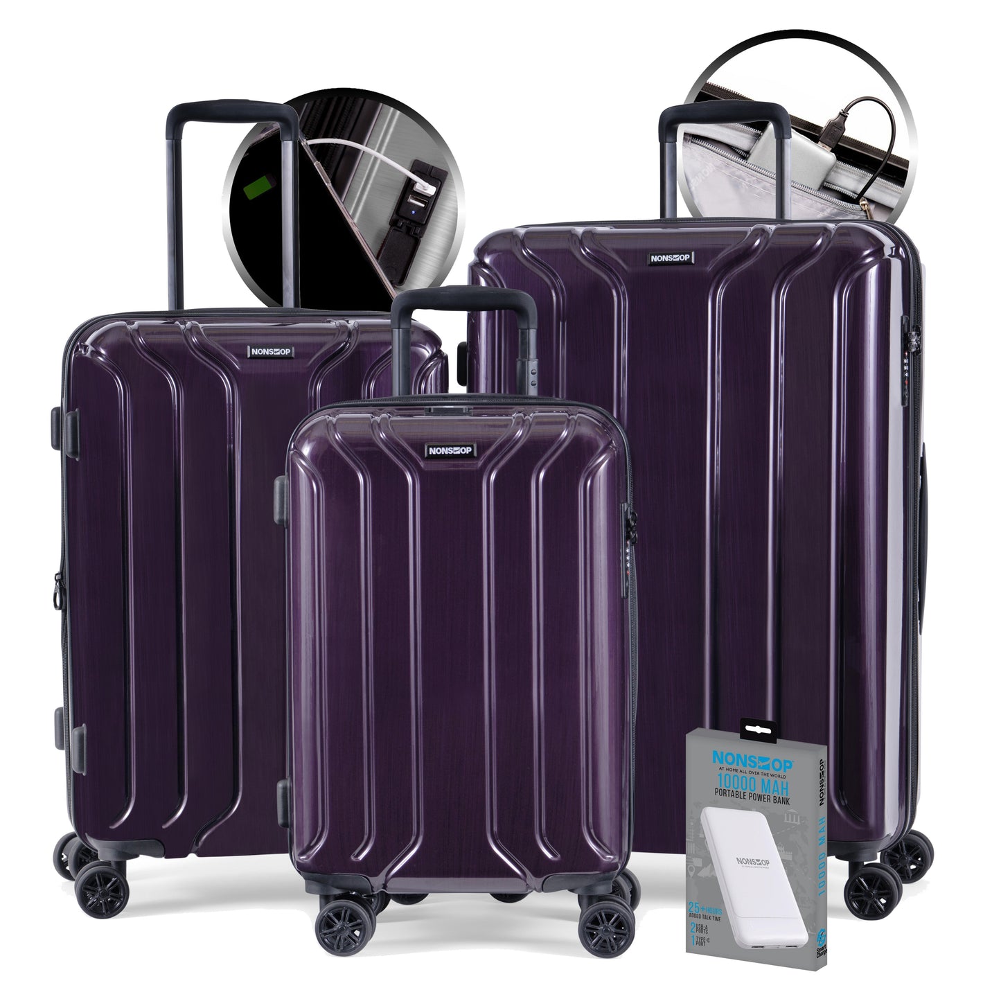gallery|NS-NYE181-401+5KSL-08|Plum|3-piece Set (20/24/28) W/Power Bank|image-1