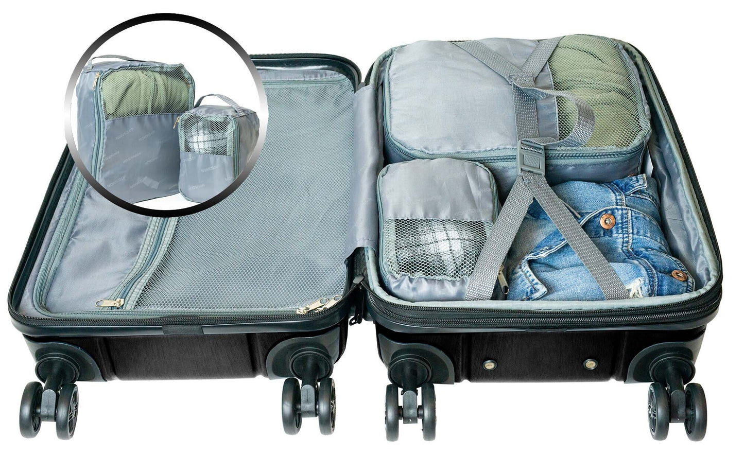 NEW YORK 3 Piece Set (20"/24"/28") 4-Wheel Luggage Set + PowerBank & 3 packing cubes
